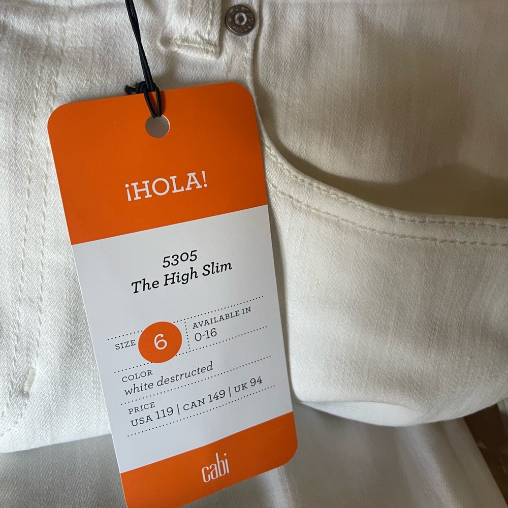Cabi high slim white denim jeans size 6